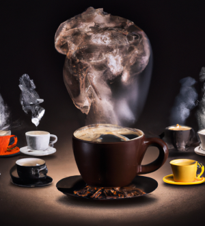 Kaffeegenuss in seiner Vollendung: Ein inspirierendes Titelbild, das alle Sinne anspricht und das perfekte Zubehör für den ultimativen Kaffeegenuss in Szene setzt. Eine Tasse dampfender Kaffee steht im Mittelpunkt des Bildes, umgeben von verschiedenen Zubehörteilen wie Kaffeefiltern, Milchaufschäumern, Kaffeemühlen und Thermoskannen. Eine perfekte Inszenierung von Form und Farbe, die den Betrachter dazu einlädt, sich eine köstliche Tasse Kaffee zu gönnen und in die Welt des Kaffeegenusses einzutauchen.